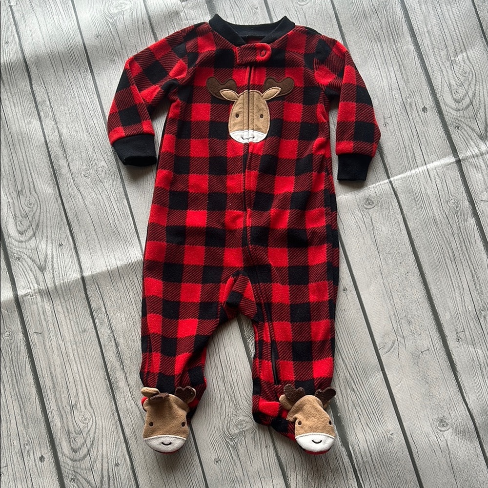 Carter’s 3-6mo Plaid Red and Black Sleeper with Reindeer Design